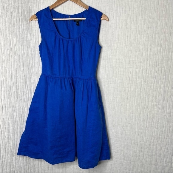 J. Crew Royal Blue Linen Fit and Flare Dress size 2 - Picture 4 of 5